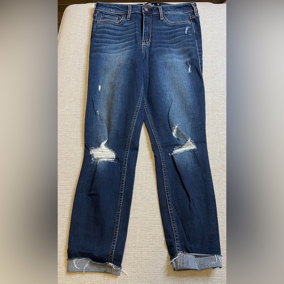 NEW Hollister High-Rise Super Skinny Crop Jeans Dark Destroy - Picture 9 of 10